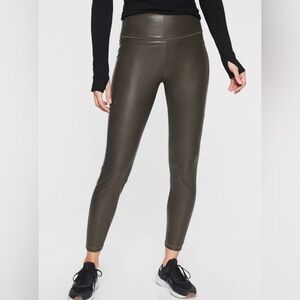 Athleta Women’s All Over Gleam Tight Faux Leather Arbor Olive Leggings Size XS